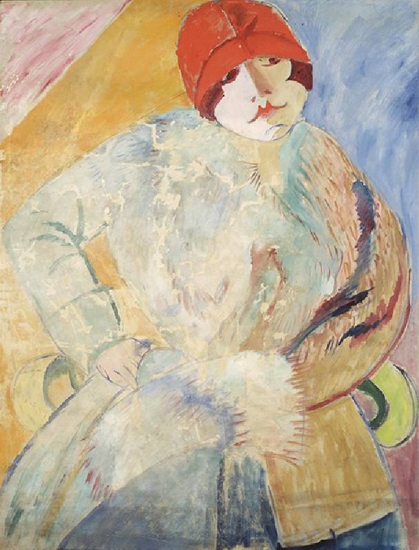 Woman with Fur and Red Hat from Sigrid Hjerten