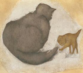 Cat and Kitten (w/c on plaster)