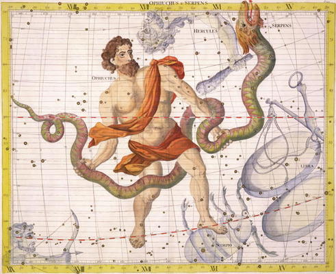 Constellation of Ophiucus and Serpens, plate 22 from 'Atlas Coelestis', by John Flamsteed (1646-1710 from Sir James Thornhill