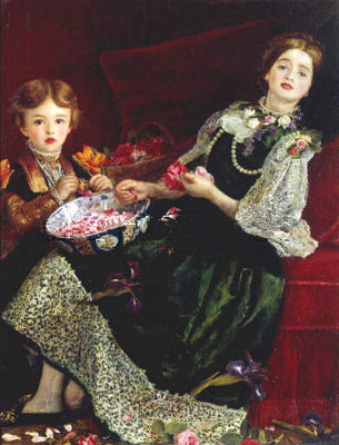 Alice Gray, die Schwägerin des Künstlers und ein kleiner Nachbarsjunge beim Abzupfen von Rosenblüten from Sir John Everett Millais