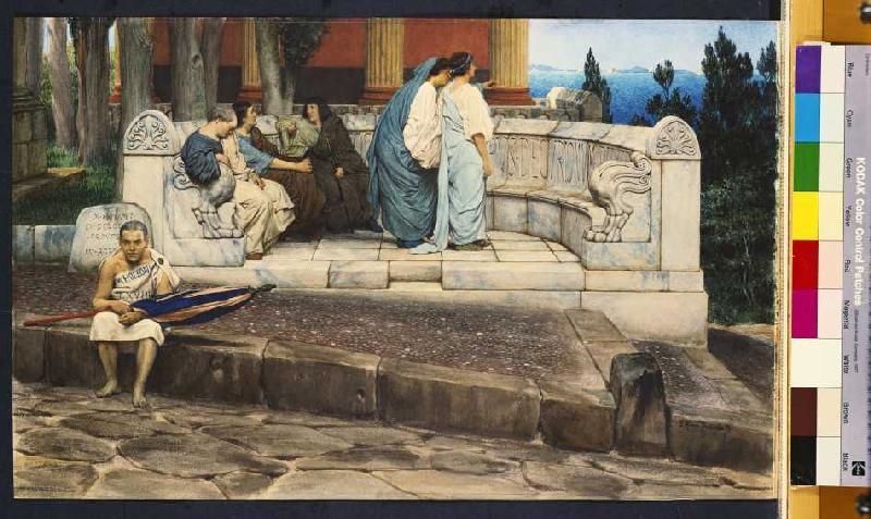 Exedra,Rundbank an einem römischen Haus. from Sir Lawrence Alma-Tadema