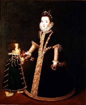 Girl with a dwarf, thought to be a portrait of Margarita of Savoy, daughter of the Duke and Duchess