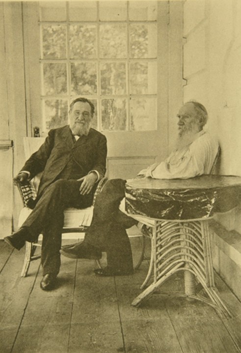 Leo Tolstoy with the microbiologist Ilya Mechnikov (1845-1916) from Sophia Andreevna Tolstaya
