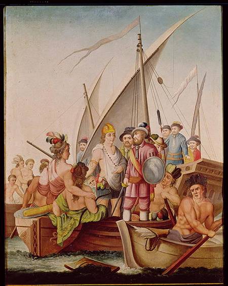 The Arrival of Hernando Cortes (1485-1547) in Mexico from Spanish School