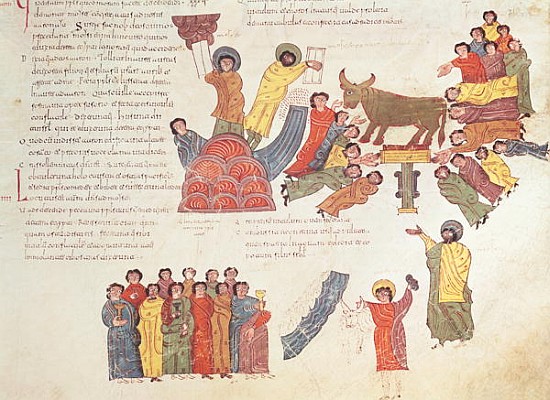 Fol.46r Adoration of the Golden Calf, from the ''Bible Mozarabe'' from Spanish School