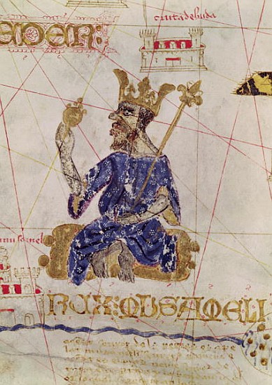Kankou Mousa, King of Mali, from the Map of Charles V, Map of Mecia de Viladestes, a portulan of Eur from Spanish School