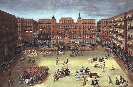 Panorama of a fiesta in the Plaza Mayor in Madrid from Spanish School