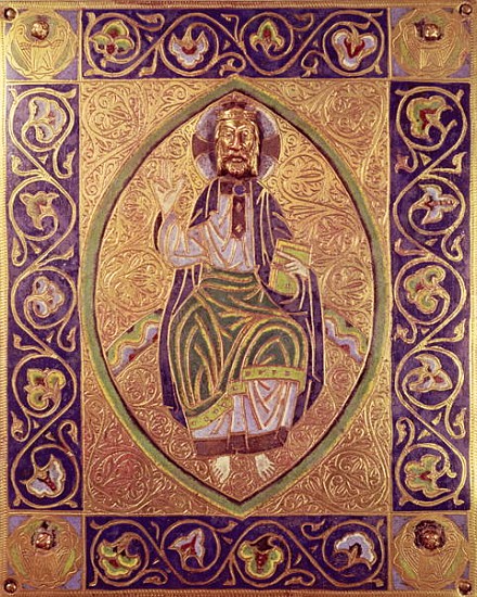 Plaque depicting Christ blessing (gold & champleve enamel) from Spanish School