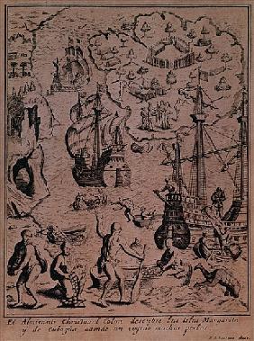 Christopher Colombus discovering the islands of Margarita and Cubagua where they found many pearls