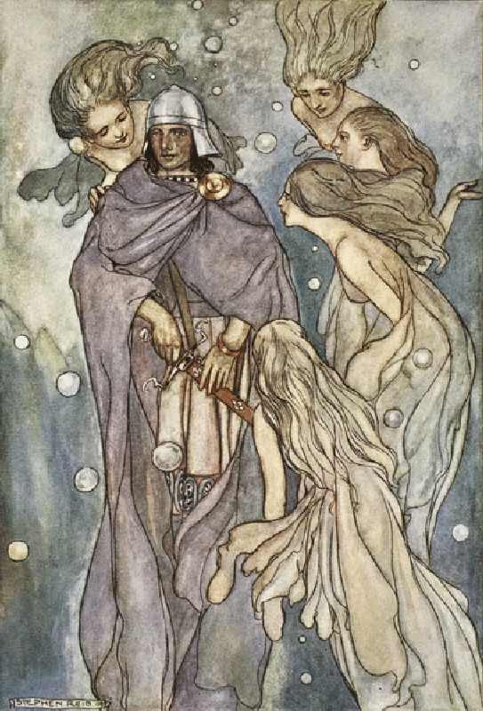 There dwelt the red-haired ocean-nymphs, illustration from The High Deeds of Finn, and other Bardic  from Stephen Reid