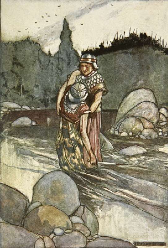 Ferdia falls by the Hand of Cuchulain, illustration from Cuchulain, The Hound of Ulster, by Eleanor  from Stephen Reid