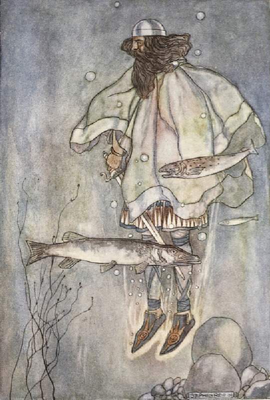 Fergus goes down into the lake, illustration from The High Deeds of Finn, and other Bardic Romances  from Stephen Reid