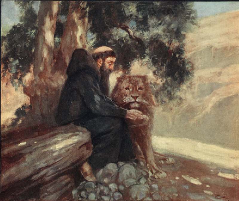 Saint Jerome and the Lion, illustration from Helmet & Cowl: Stories of Monastic and Military Orders  from Stephen Reid