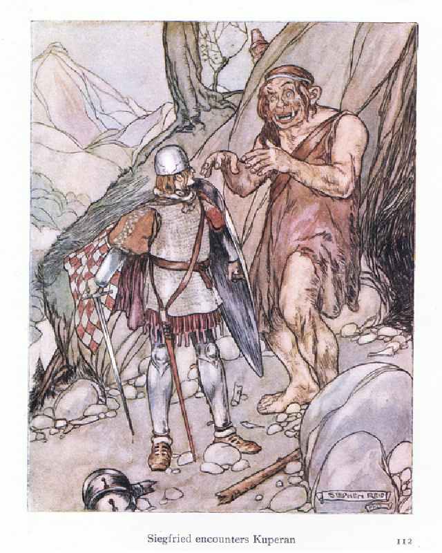 Siegfried encounters Kuperan (colour litho) from Stephen Reid