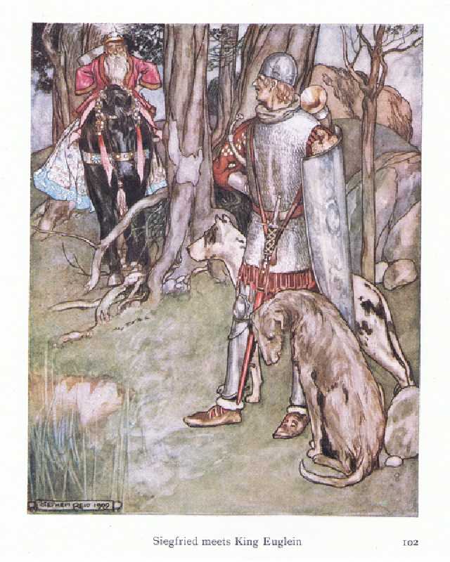 Siegfried meets King Euglein (colour litho) from Stephen Reid