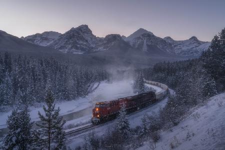 Der Zug im Schnee.