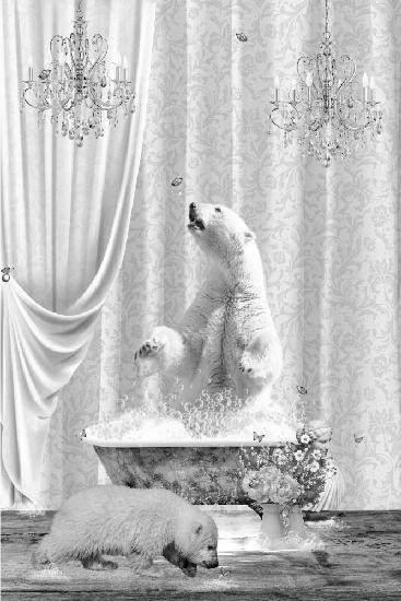 Eisbären und Blasen in Schwarz und Weiß