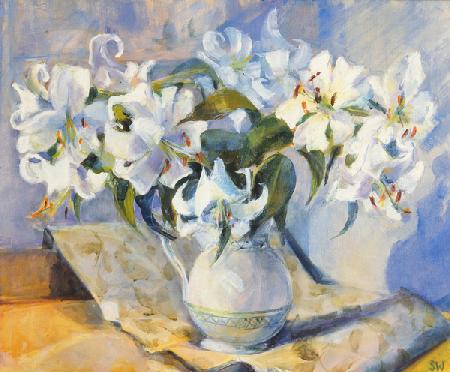 Lilies in white jug