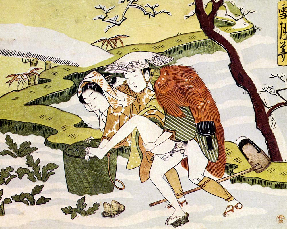 Shunga (Erotic woodblock print) From the Series "Setsugekka" (Snow, moon and flower) from Suzuki Harunobu