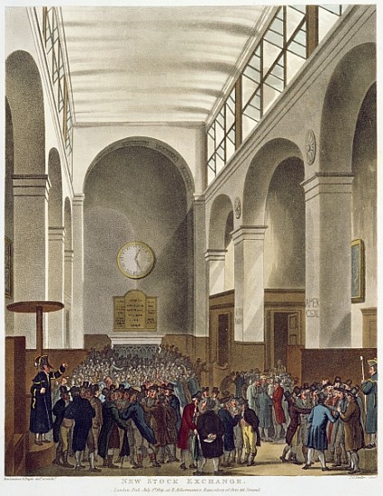 The New Stock Exchange, Bartholomew Lane, from Ackermann''s ''Microcosm of London'', published 1809 from T.(1756-1827) Rowlandson