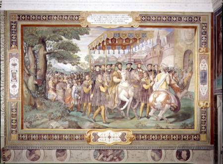 Francis I (1494-1547) and Alessandro Farnese (1546-92) Entering Paris in 1540 from the 'Sala dei Fas from Taddeo & Federico Zuccaro or Zuccari
