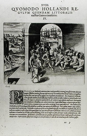 Arrival of the Dutch Leaders in Guinea: The Negotiation for the Purchase of Slaves Destined to be So from Theodore de Bry