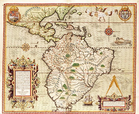 Map of Central and South America, from ''Americae Tertia Pars..'' from Theodore de Bry
