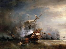 The naval Battle near Lizard Point, Cornwall on 21 October 1707