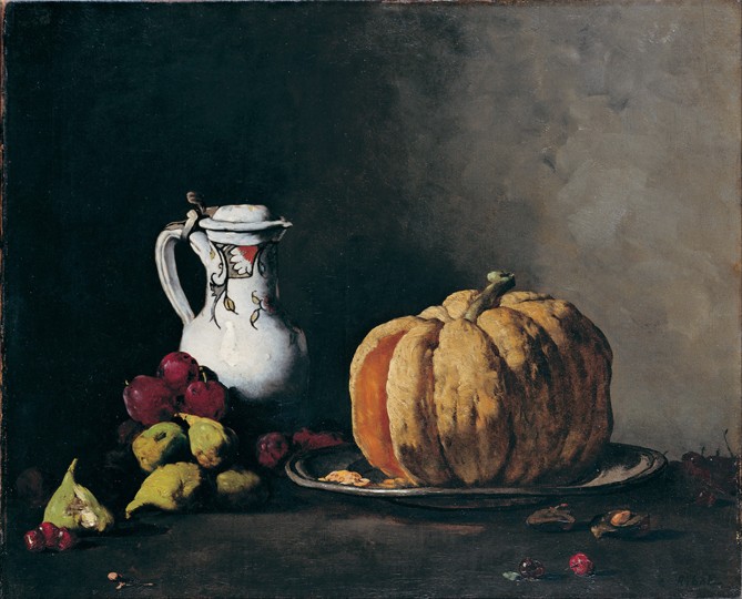 Still Life with Pumpkin, Plums, Cherries, Figs and Jug from Théodule-Augustin Ribot