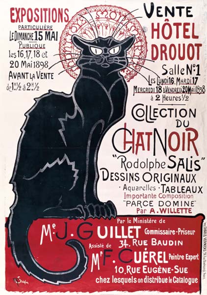 Poster advertising an exhibition of the ''Collection du Chat Noir'' cabaret at the Hotel Drouot, Par from Théophile-Alexandre Steinlen