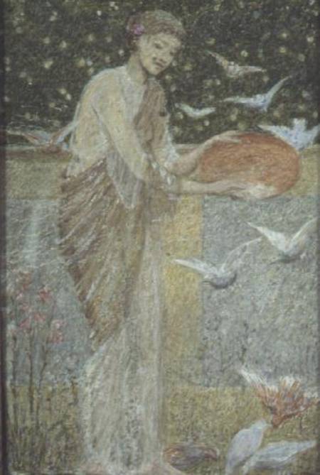Girl feeding Pigeons. One of three sketches for the decoration of Bank Hall, near Chapel-en-le-Frith from Thomas Armstrong