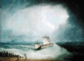 A Deal Lugger Going off to a Storm-bound Ship in the Downs, South Foreland