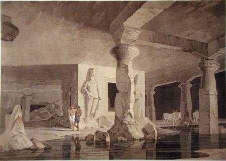Part of the Temple of the Elephanta, plate VIII from 'Oriental Scenery' from Thomas Daniell
