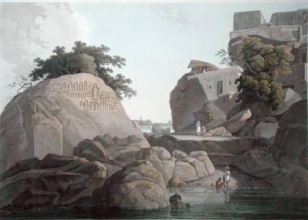 South East View of the Fakeers Rock on the River Ganges, near Sultaungunge, plate X from 'Oriental S from Thomas Daniell