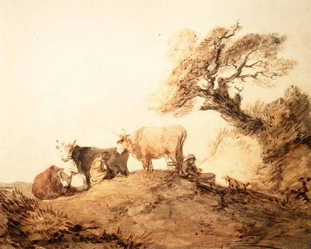 Cattle with Drovers and a Dog under a Tree from Thomas Gainsborough