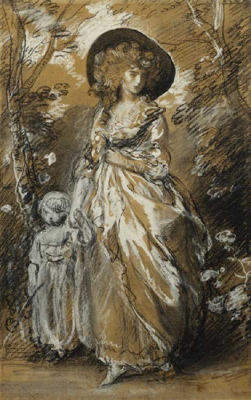 Eine Dame im Garten mit ihrem Kind an der Hand (möglicherweise eine Studie für The Richmond Water-Wa from Thomas Gainsborough