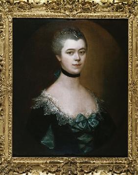 Portrait of the Countess of Sussex, bust length, in a blue dress with black facings