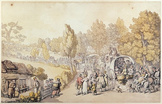 Cartoon depicting country folk leaving for the town from Thomas Rowlandson