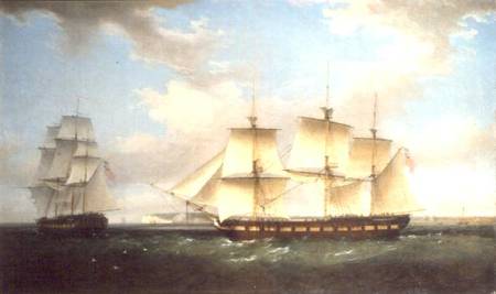 The Indiaman in two positions off Walmer Castle, Kent from Thomas Whitcombe