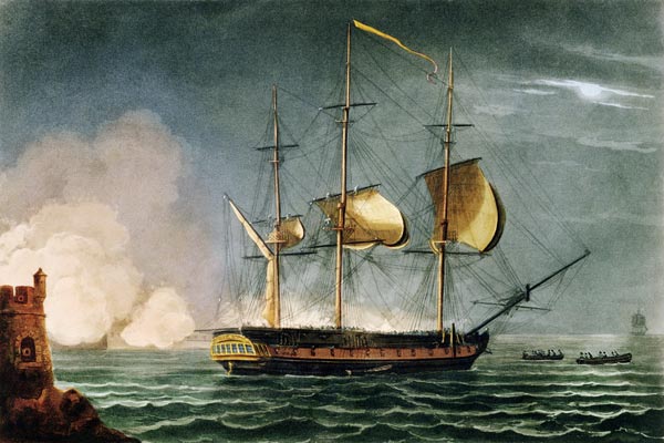Cutting out of the Hermione from the Harbour of Porto Cavallo, October 25th 1799, from 'The Naval Ac from Thomas Whitcombe