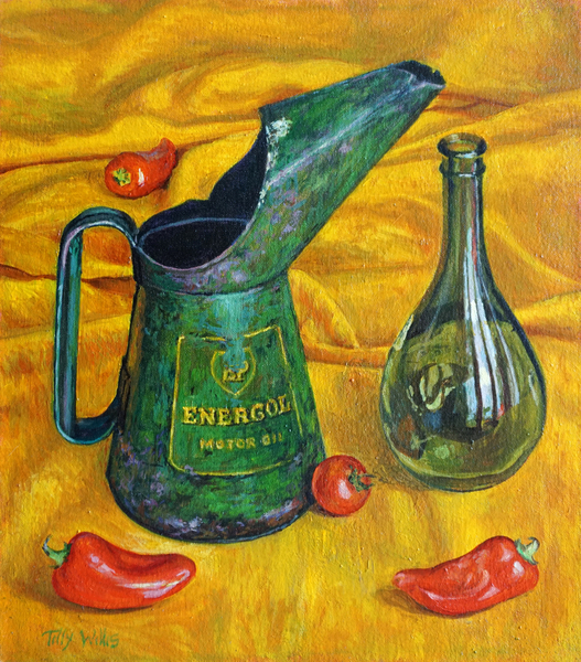 Oil Can with Red Peppers from Tilly  Willis