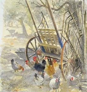 Chickens under Majorcan Cart, 1994 (w/c) 