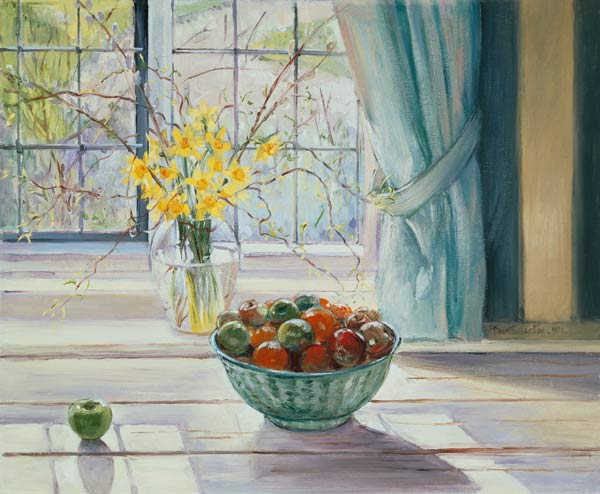 Fruit Bowl with Spring Flowers, 1990 (oil on canvas)  from Timothy  Easton