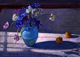 Anemones and a Blue Glass Vase, 1994 (oil on canvas) 