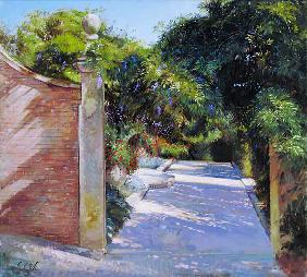 Gateway into the Sundial Garden at Heligan (oil on canvas) 