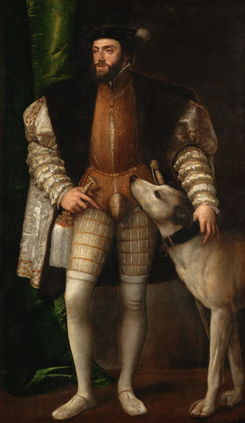 Kaiser Karl V. mit Hund. from Tizian (eigentl. Tiziano Vercellio)