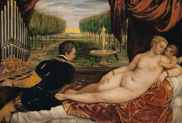 Venus mit dem Orgelspieler und einem Putto. from Tizian (eigentl. Tiziano Vercellio)