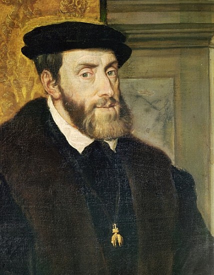 Detail of Seated Portrait of Emperor Charles V (1488-1576) 1548 (see 158620) from Tizian (eigentl. Tiziano Vercellio)