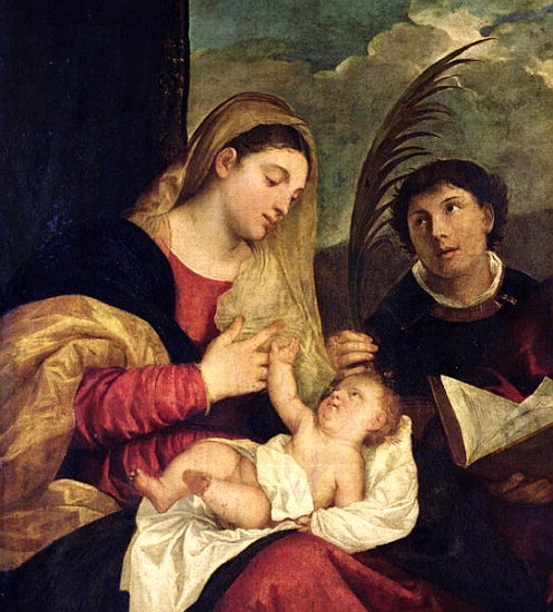 Madonna and Child with SS. Stephen, Jerome and Maurice (detail of 108505) from Tizian (eigentl. Tiziano Vercellio)