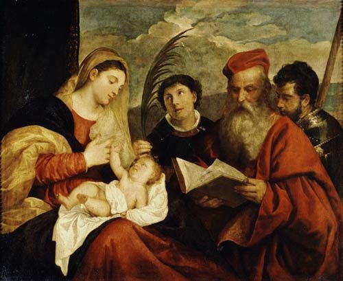 Maria mit Kind, sowie hl. Stephans, Hieronymus und Mauritius from Tizian (eigentl. Tiziano Vercellio)
